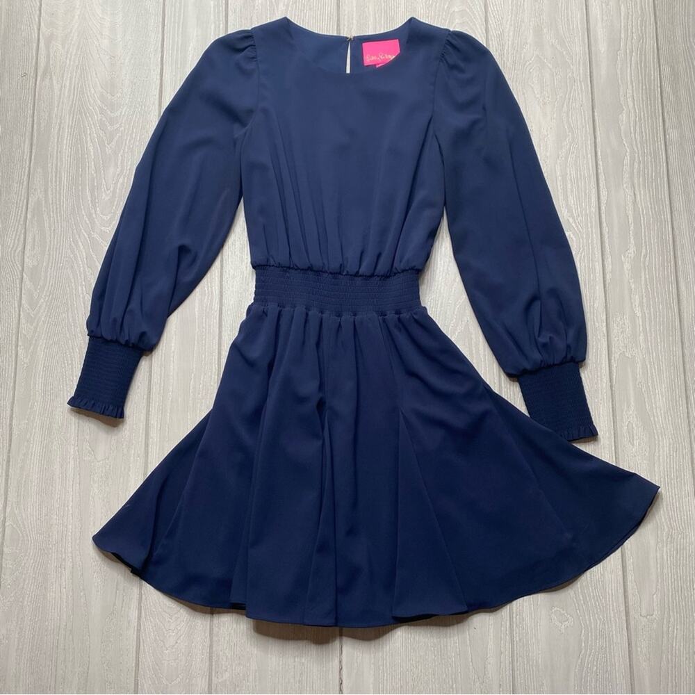 Lilly Pulitzer Navy Long Sleeve Smocked Waist Dress